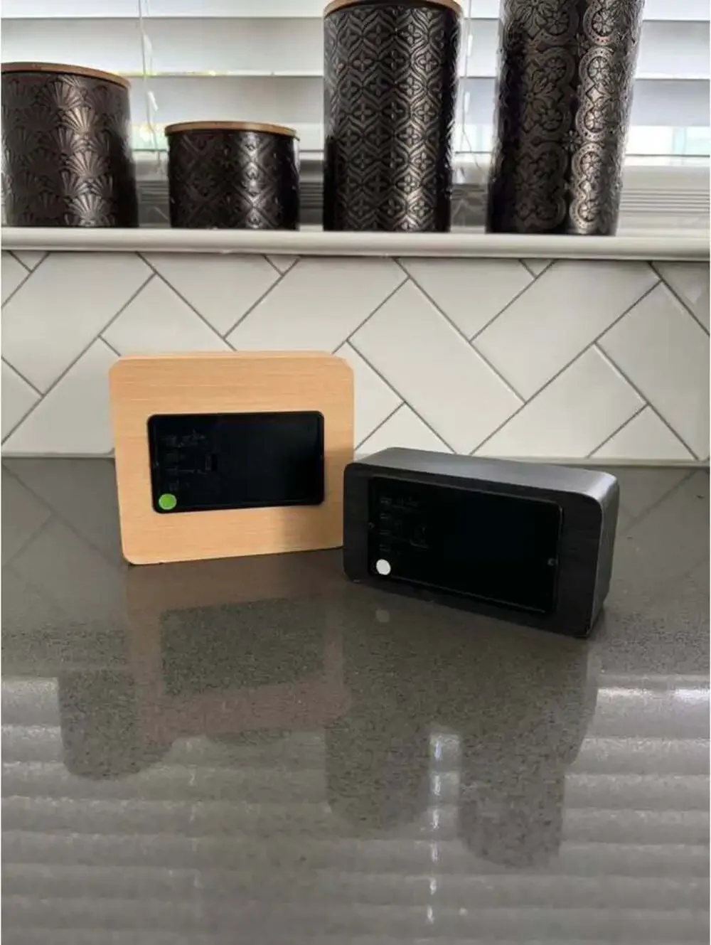 Two Digital Wood Alarm Clocks